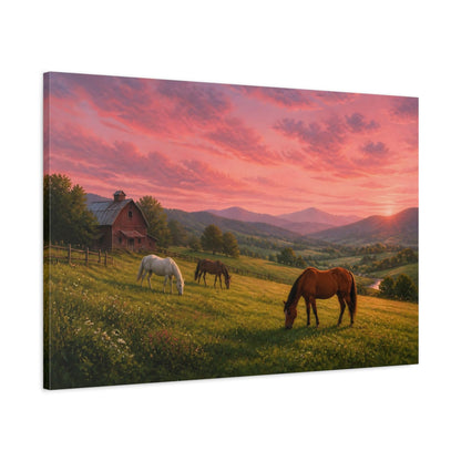 Main Mockup. Animals Horses Pink Sunset Horses shown as stretched canvas wall art