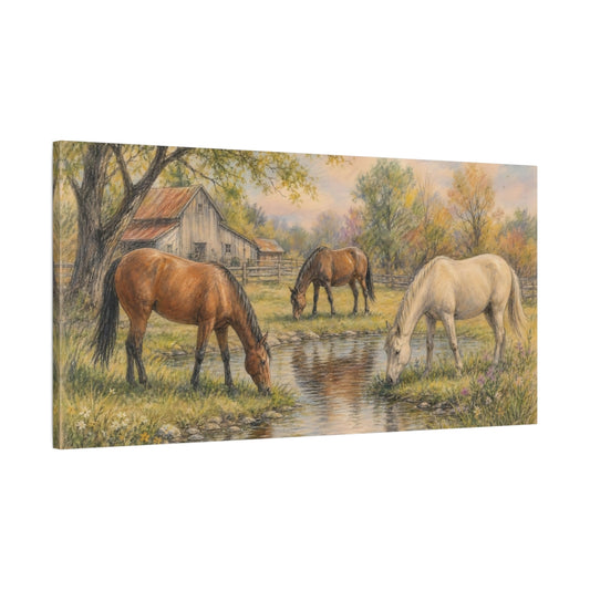 Main Mockup. Animals Horses Rural Horse Farm shown as stretched canvas wall art