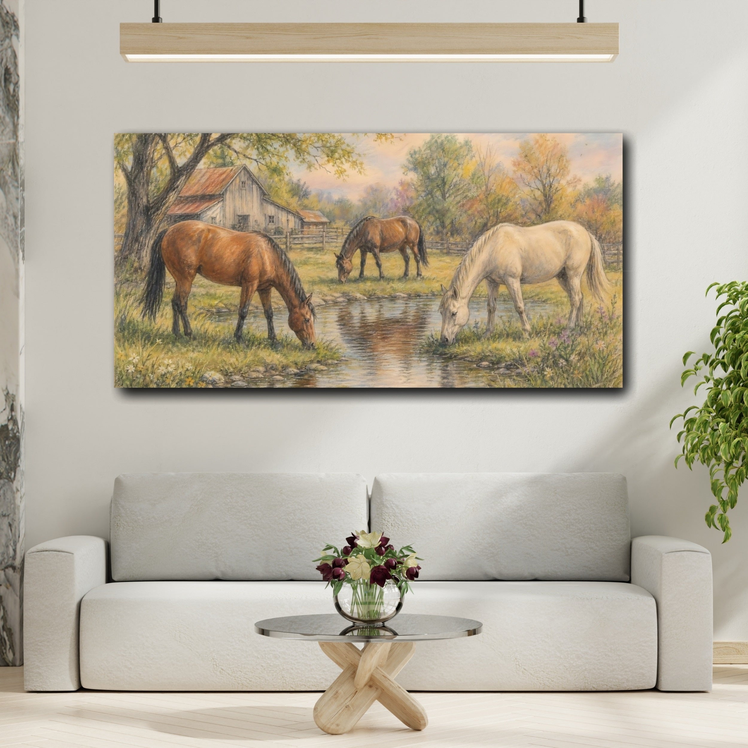 Mockup 2. Animals Horses Rural Horse Farm shown as stretched canvas wall art