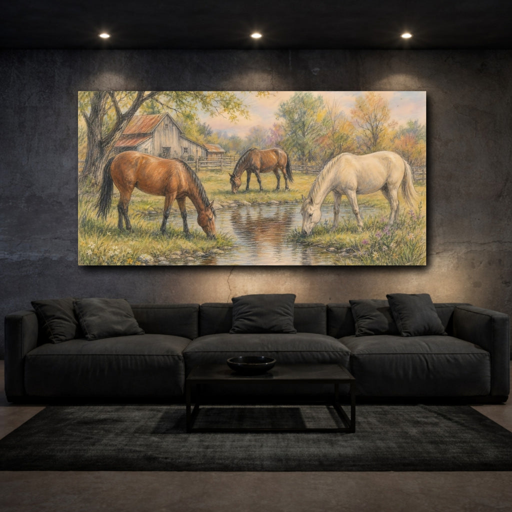 Mockup 3. Animals Horses Rural Horse Farm shown as stretched canvas wall art