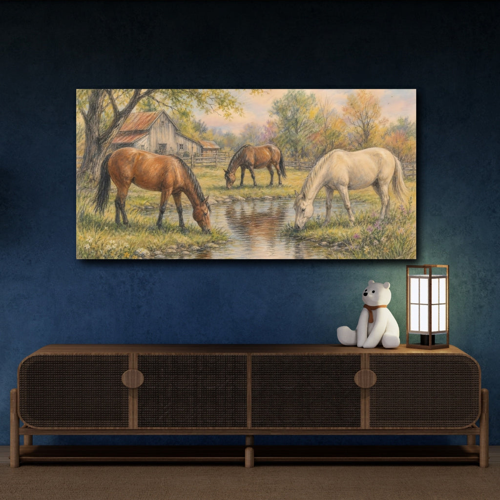 Mockup 4. Animals Horses Rural Horse Farm shown as stretched canvas wall art