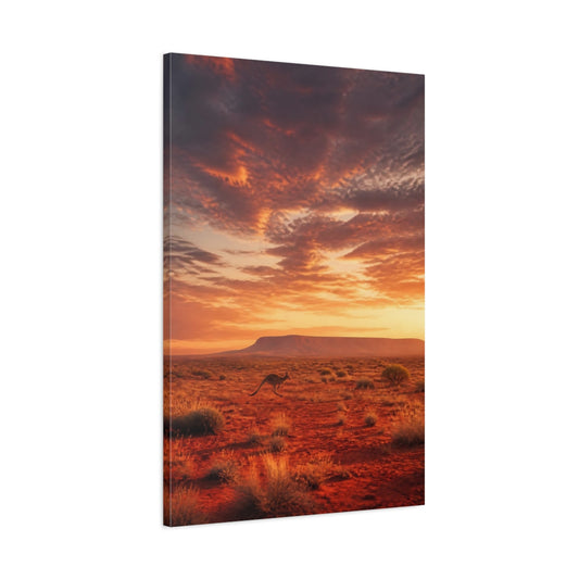 Main Mockup. Animals Kangaroo Desert Sunset shown as stretched canvas wall art