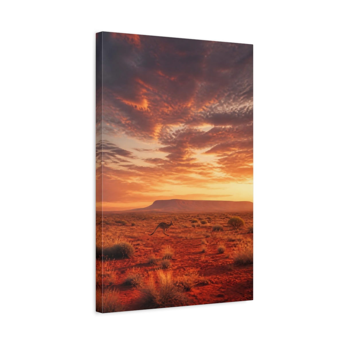 Side Mockup 3. Animals Kangaroo Desert Sunset shown as stretched canvas wall art
