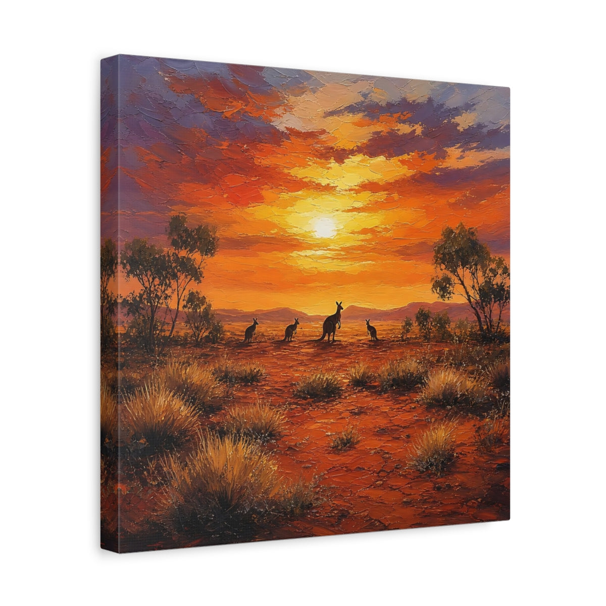 Side Mockup 7. Animals Kangaroos Orange Desert Sunset shown as stretched canvas wall art