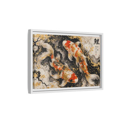 Side Mockup 4. Animals Koi Fish Gold And Black Koi shown as stretched canvas wall art