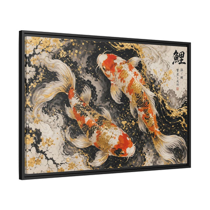 Side Mockup 13. Animals Koi Fish Gold And Black Koi shown as stretched canvas wall art
