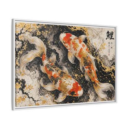 Side Mockup 9. Animals Koi Fish Gold And Black Koi shown as stretched canvas wall art