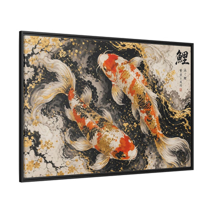 Side Mockup 12. Animals Koi Fish Gold And Black Koi shown as stretched canvas wall art