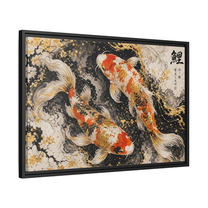 Side Mockup 14. Animals Koi Fish Gold And Black Koi shown as stretched canvas wall art