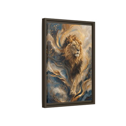 Animals Lion Blue and Gold Framed Canvas Wall Art - Living Room Decor, Above Console Table shown as canvas wall art