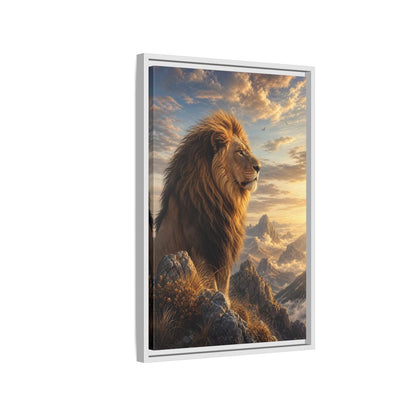 Animals Lion Golden Framed Canvas Wall Art - Living Room shown as canvas wall art