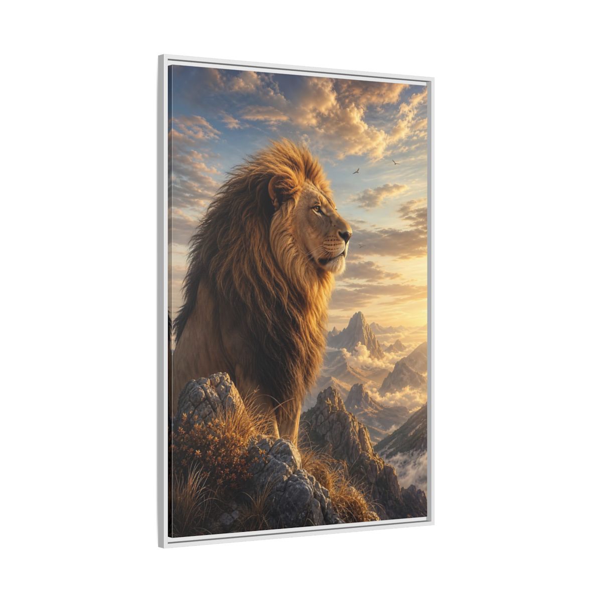 Side Mockup 7. Animals Lion Golden Lion shown as stretched canvas wall art