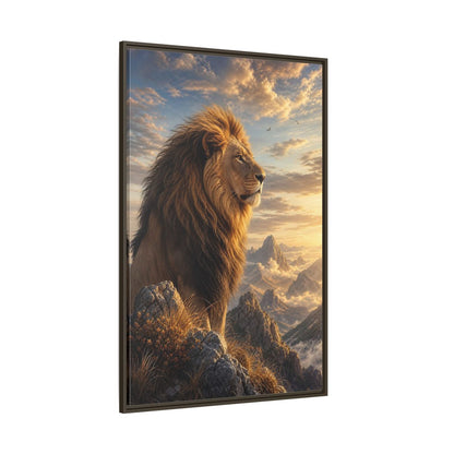 Animals Lion Golden Framed Canvas Wall Art - Living Room shown as canvas wall art