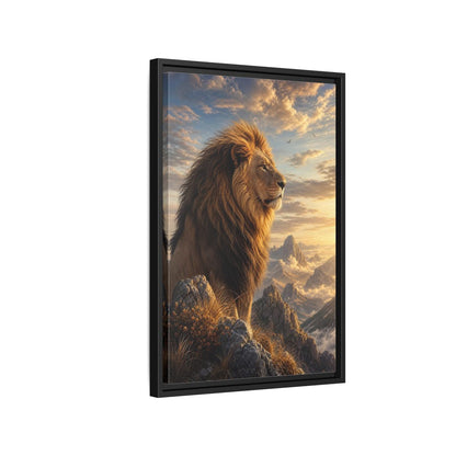 Animals Lion Golden Framed Canvas Wall Art - Living Room shown as canvas wall art