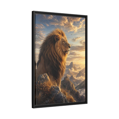 Animals Lion Golden Framed Canvas Wall Art - Living Room shown as canvas wall art