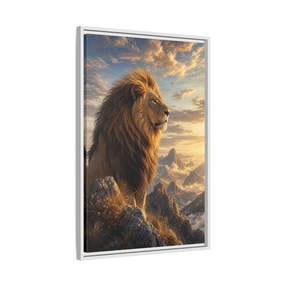 Animals Lion Golden Framed Canvas Wall Art - Living Room shown as canvas wall art