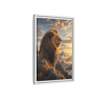 Animals Lion Golden Framed Canvas Wall Art - Living Room shown as canvas wall art