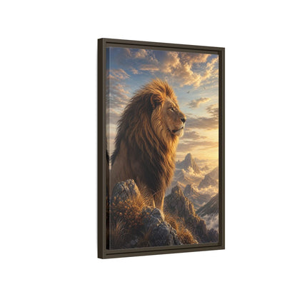 Animals Lion Golden Framed Canvas Wall Art - Living Room shown as canvas wall art