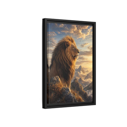 Animals Lion Golden Framed Canvas Wall Art - Living Room shown as canvas wall art