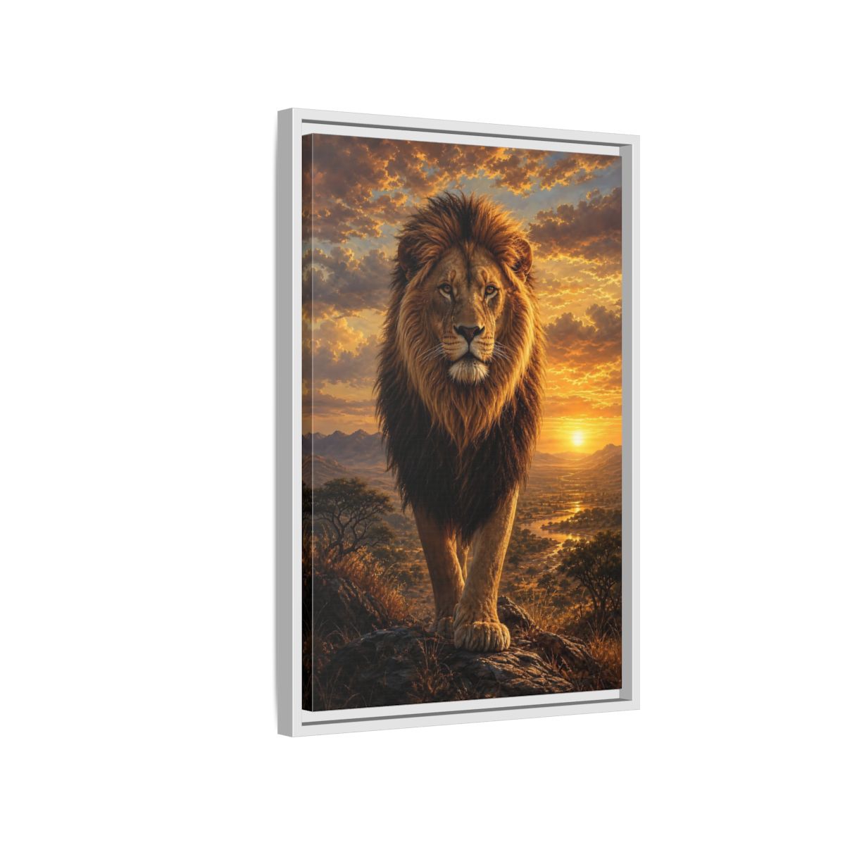 Side Mockup 1. Animals Lion Golden Lion shown as stretched canvas wall art