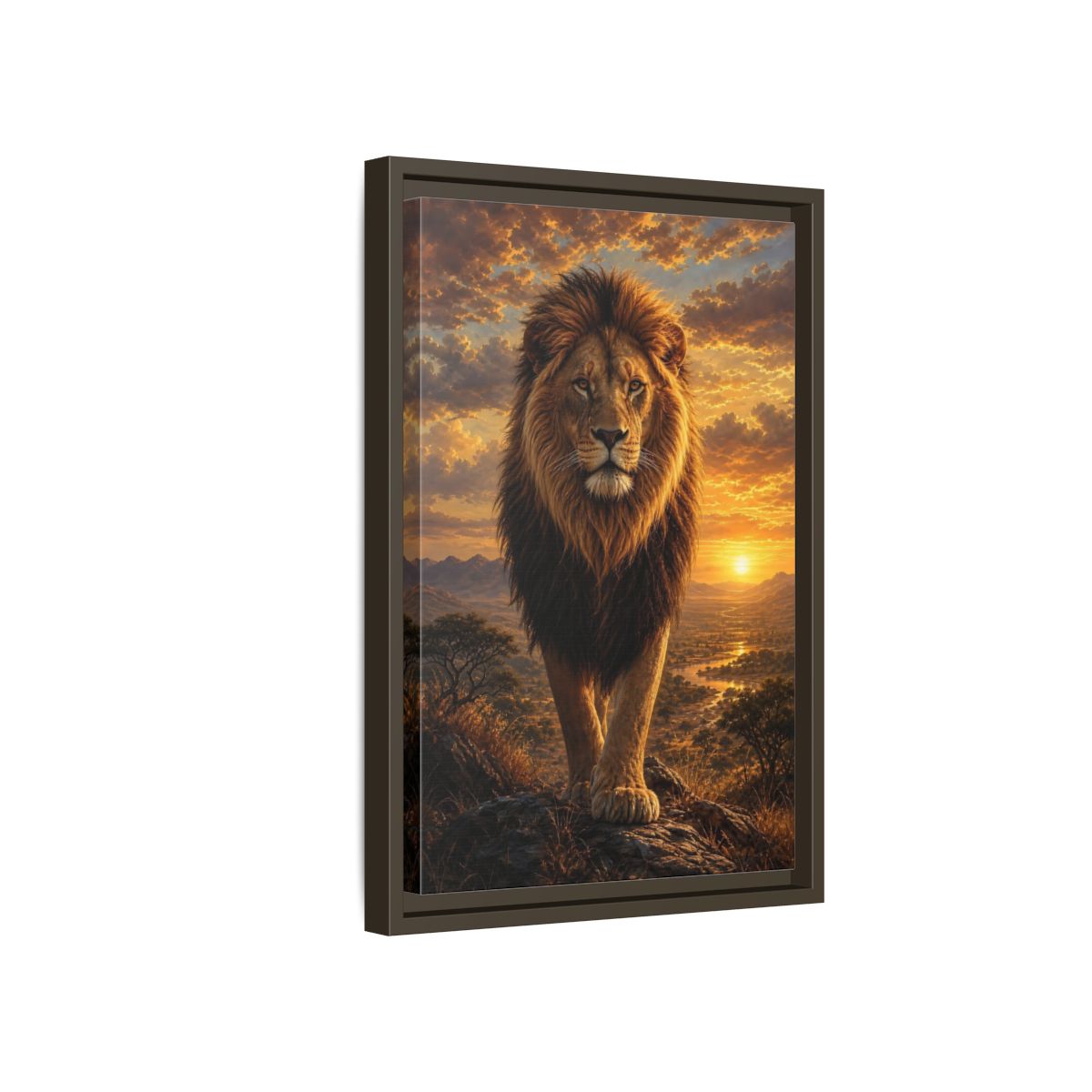 Side Mockup 5. Animals Lion Golden Lion shown as stretched canvas wall art