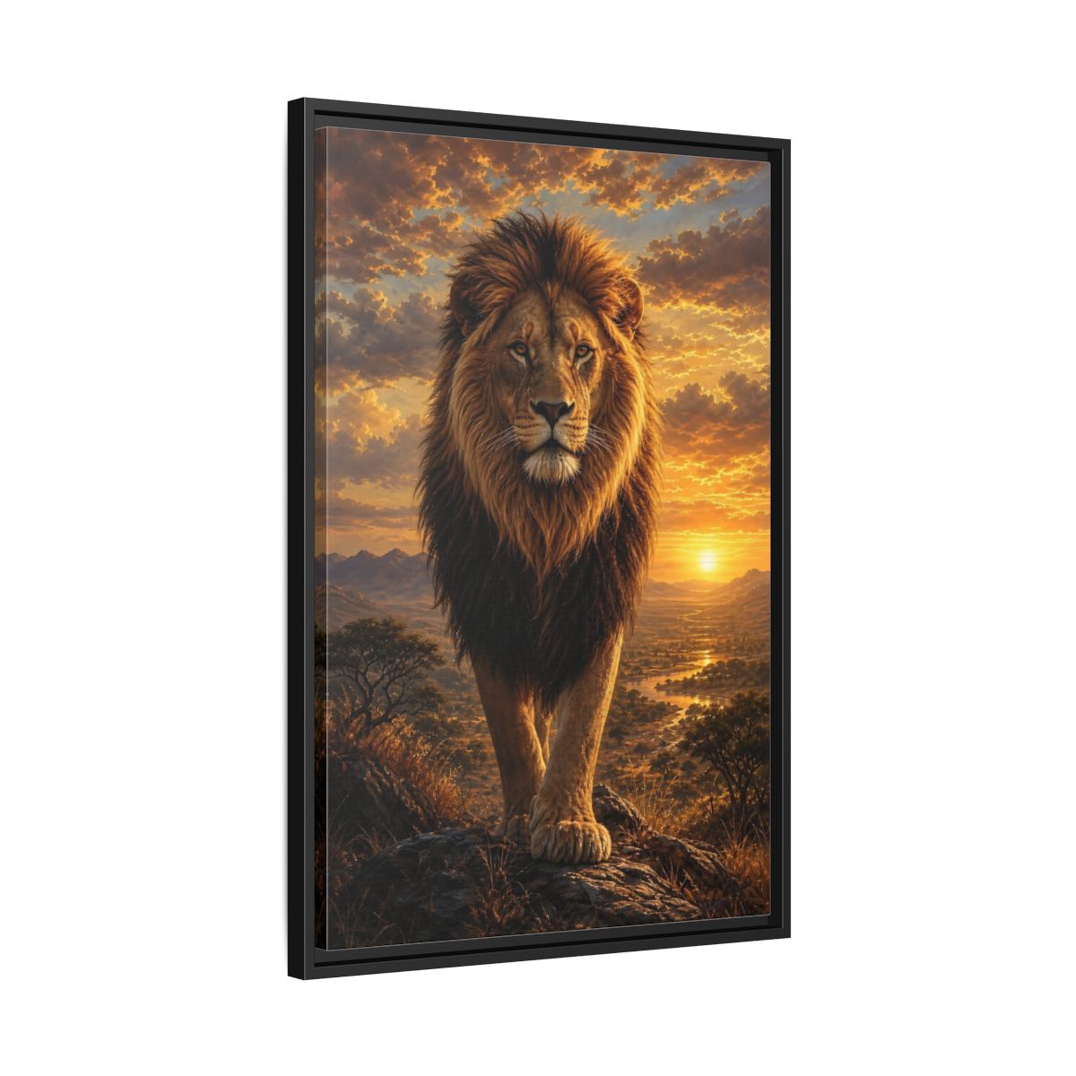 Side Mockup 14. Animals Lion Golden Lion shown as stretched canvas wall art