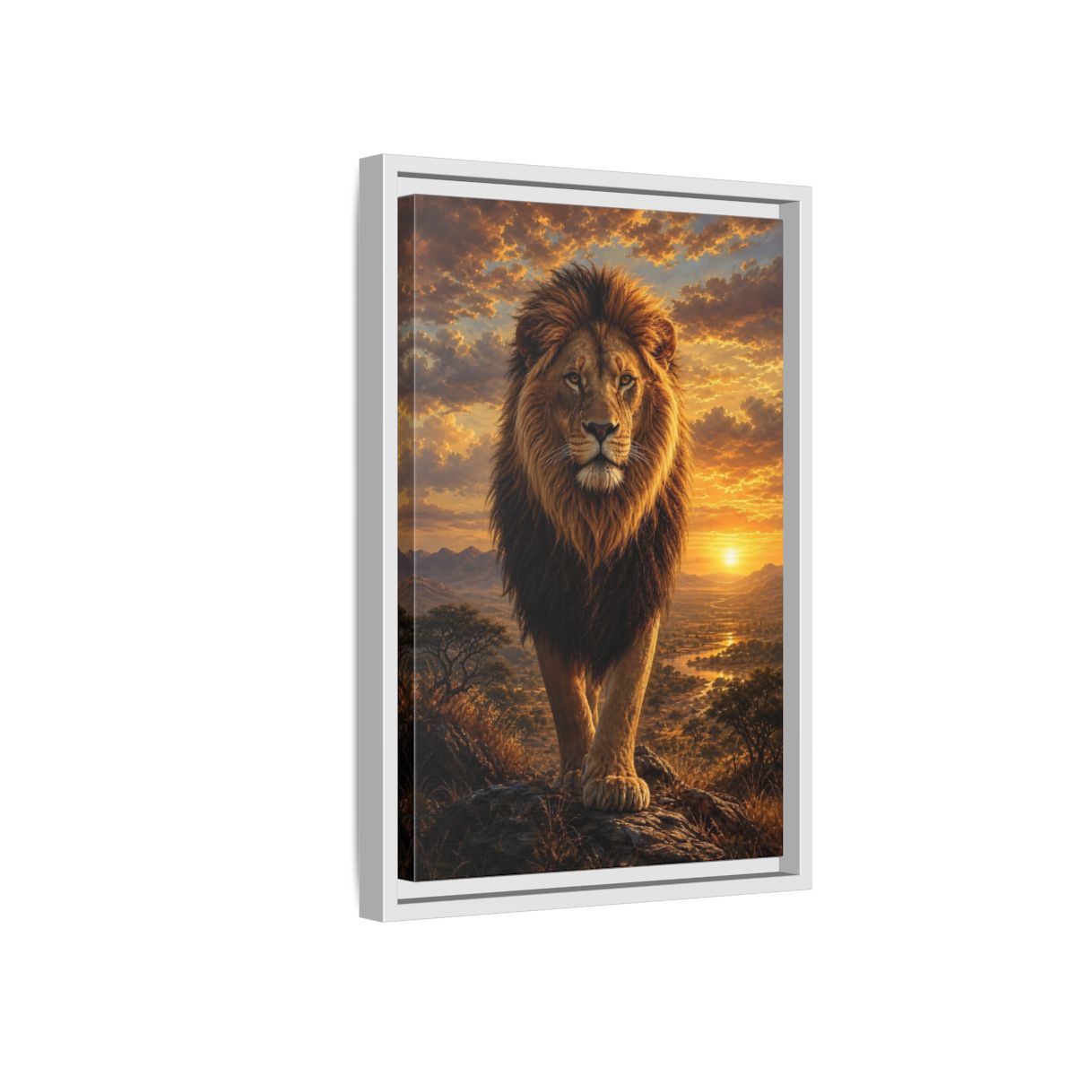 Side Mockup 4. Animals Lion Golden Lion shown as stretched canvas wall art