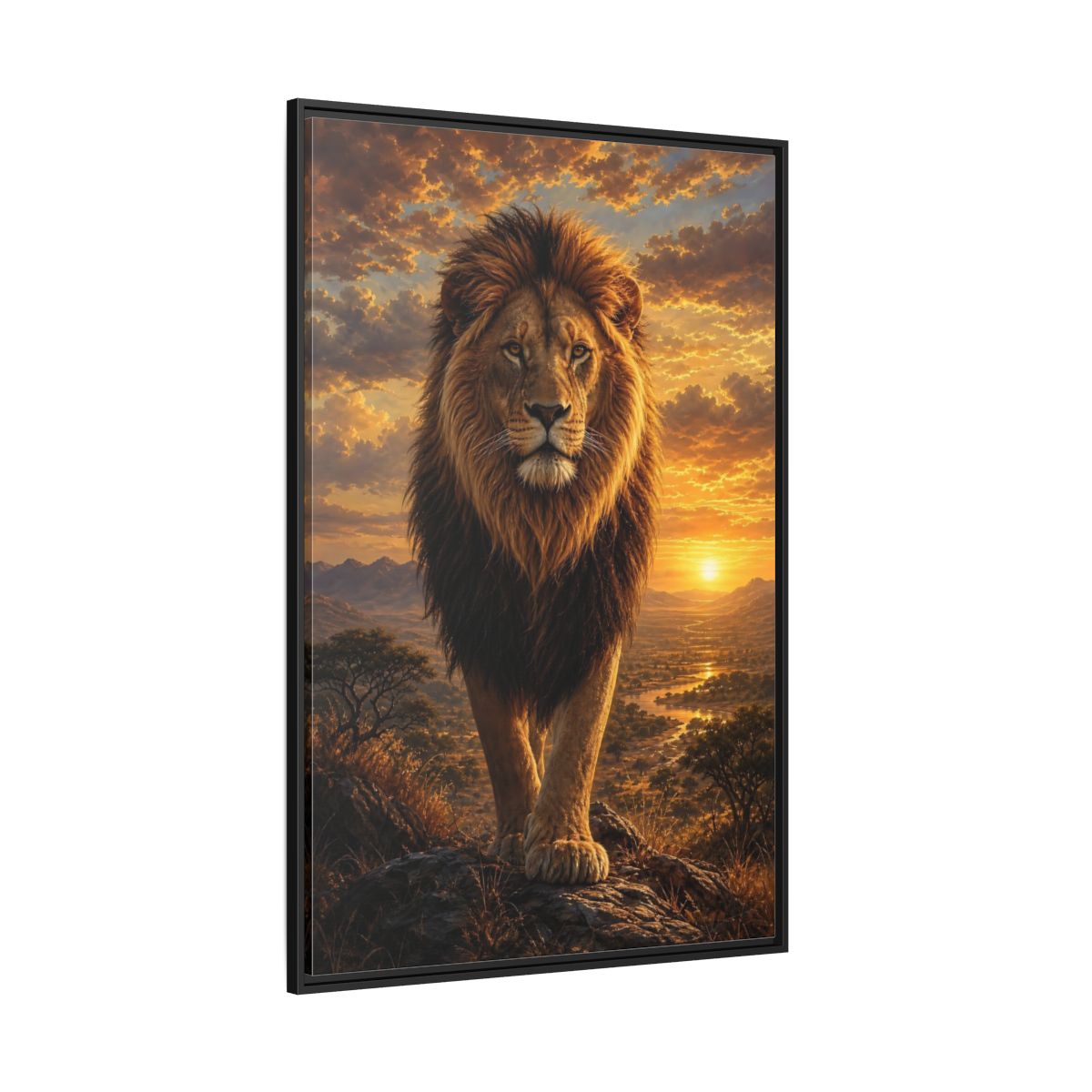 Side Mockup 12. Animals Lion Golden Lion shown as stretched canvas wall art