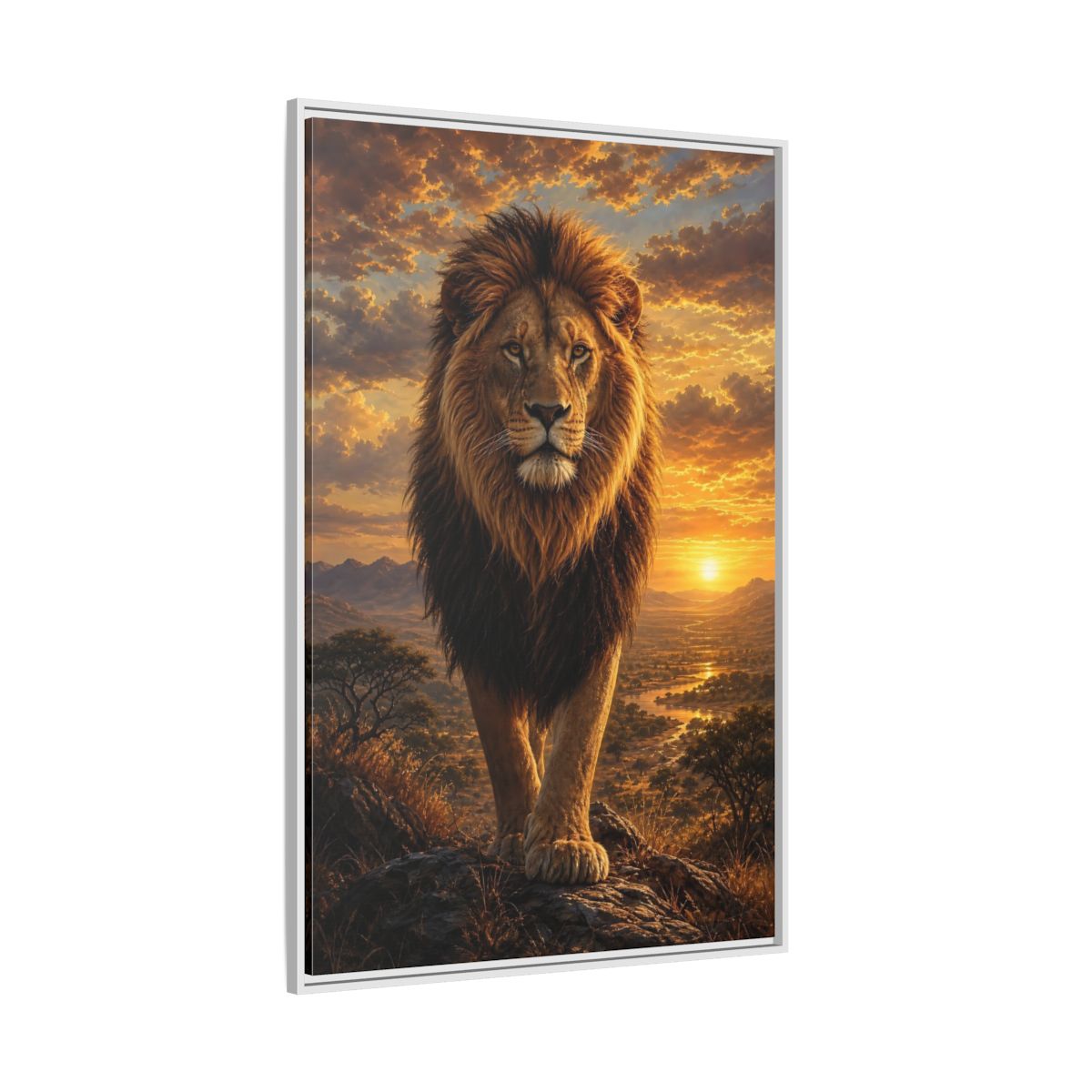 Side Mockup 7. Animals Lion Golden Lion shown as stretched canvas wall art
