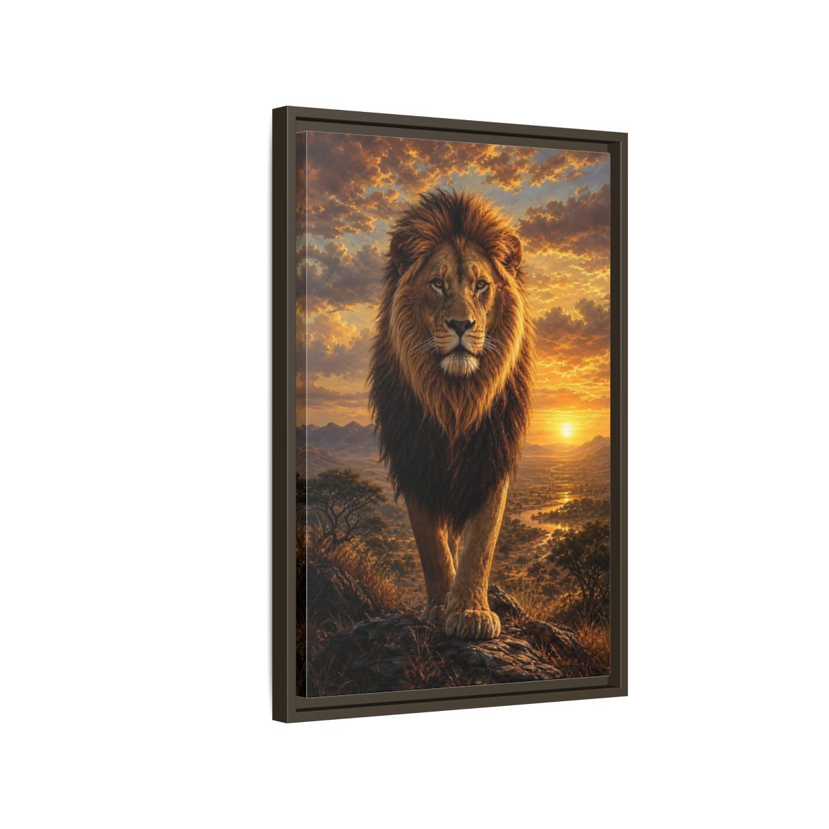 Side Mockup 2. Animals Lion Golden Lion shown as stretched canvas wall art