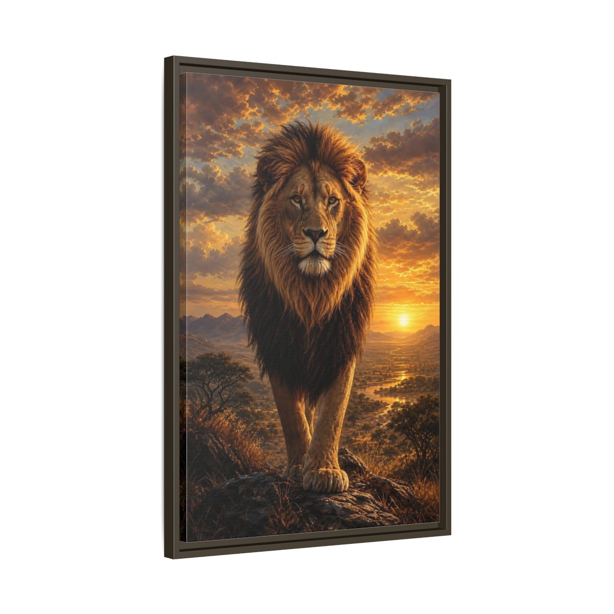Side Mockup 11. Animals Lion Golden Lion shown as stretched canvas wall art