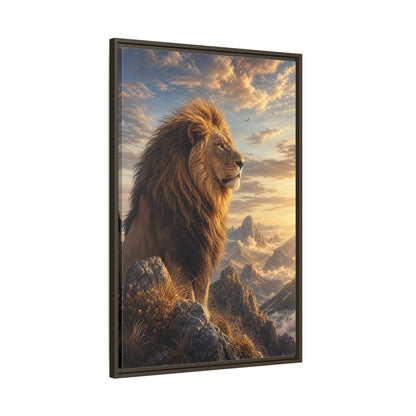 Animals Lion Golden Framed Canvas Wall Art - Living Room shown as canvas wall art