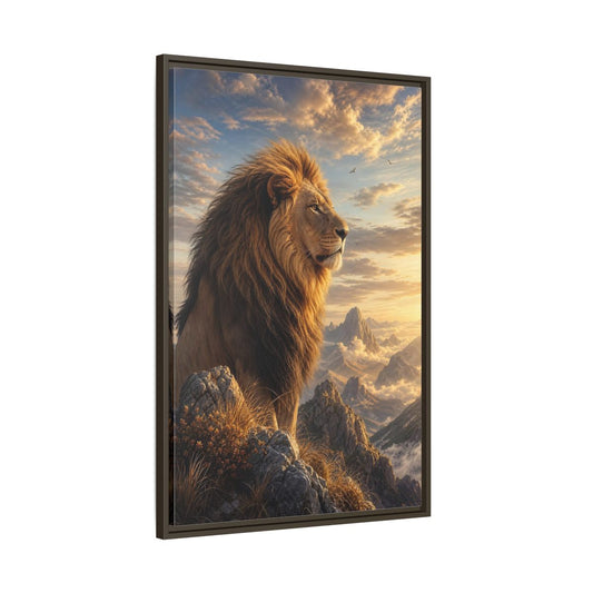 Main Mockup. Animals Lion Golden Lion shown as stretched canvas wall art