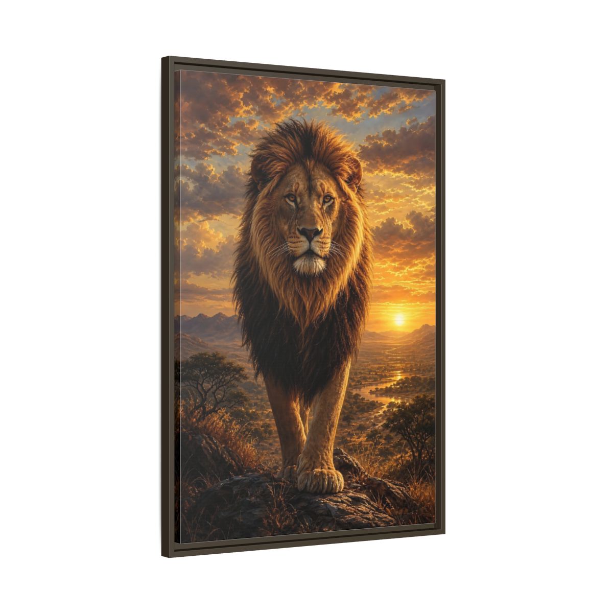 Main Mockup. Animals Lion Golden Lion shown as stretched canvas wall art