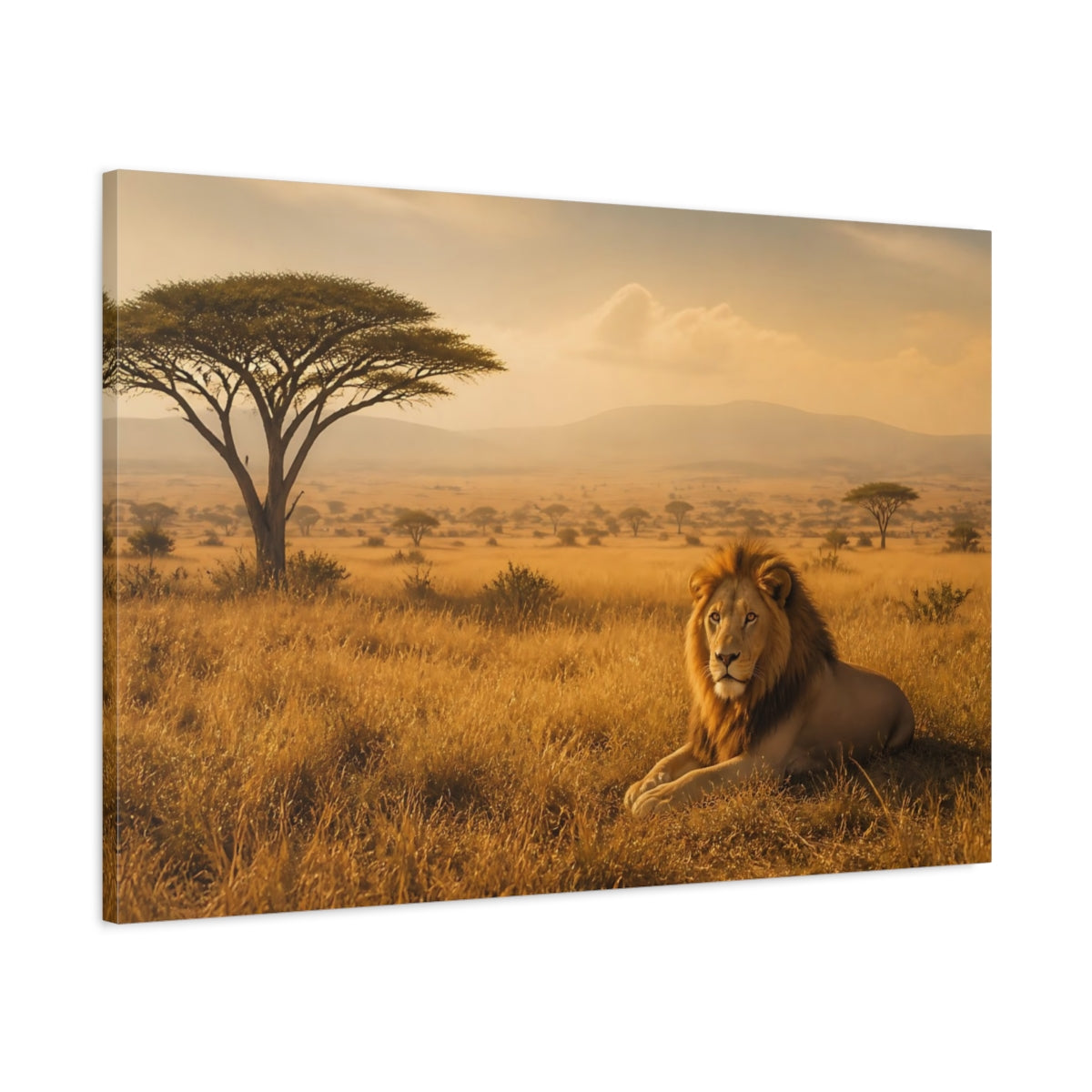 Main Mockup. Animals Lion Golden Lion shown as stretched canvas wall art