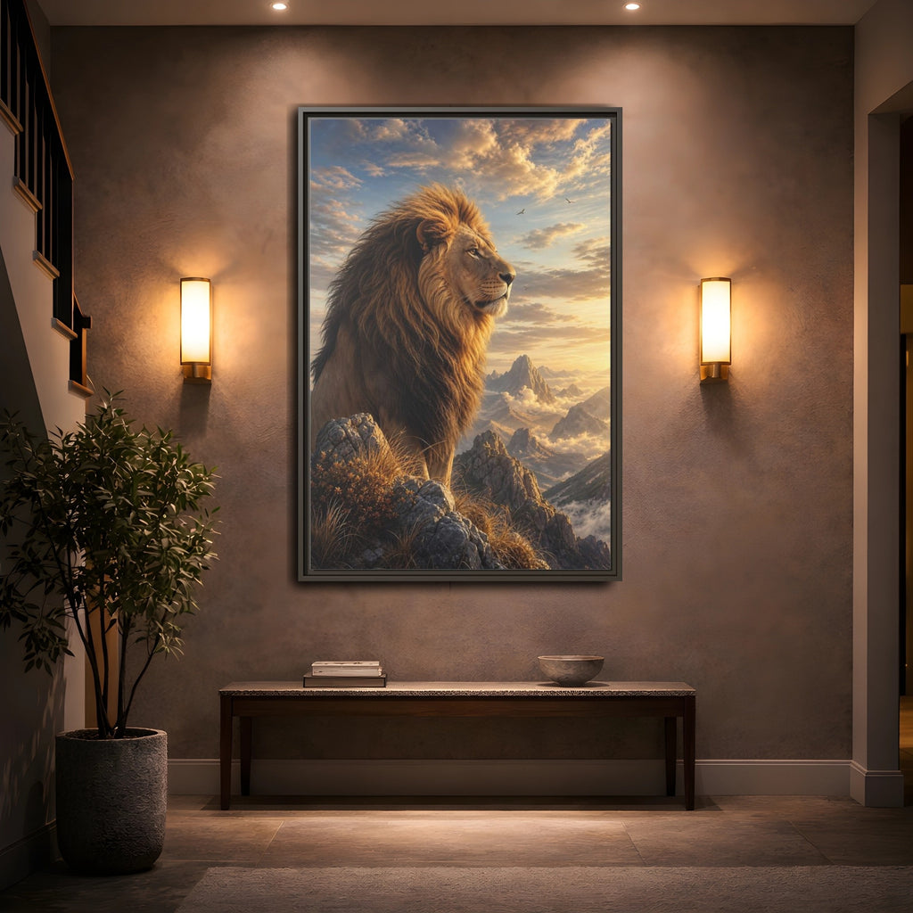 Mockup 2. Animals Lion Golden Lion shown as stretched canvas wall art