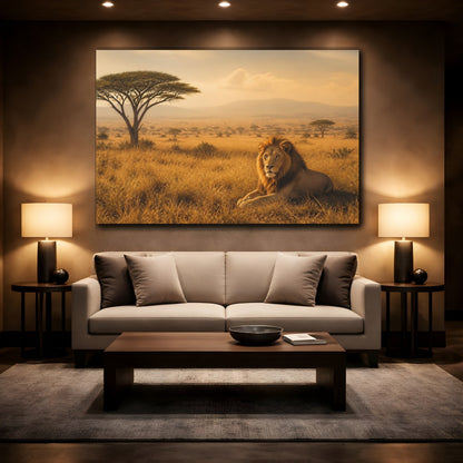 Mockup 2. Animals Lion Golden Lion shown as stretched canvas wall art