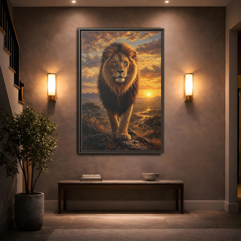 Mockup 2. Animals Lion Golden Lion shown as stretched canvas wall art