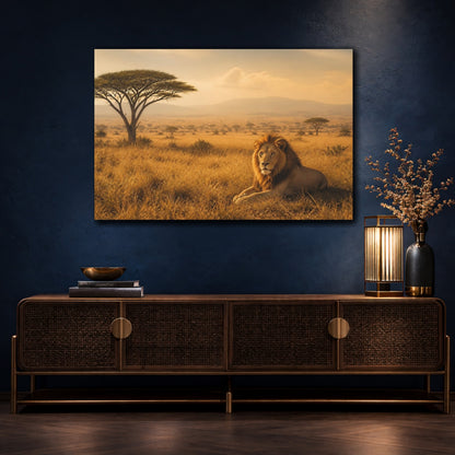Mockup 4. Animals Lion Golden Lion shown as stretched canvas wall art