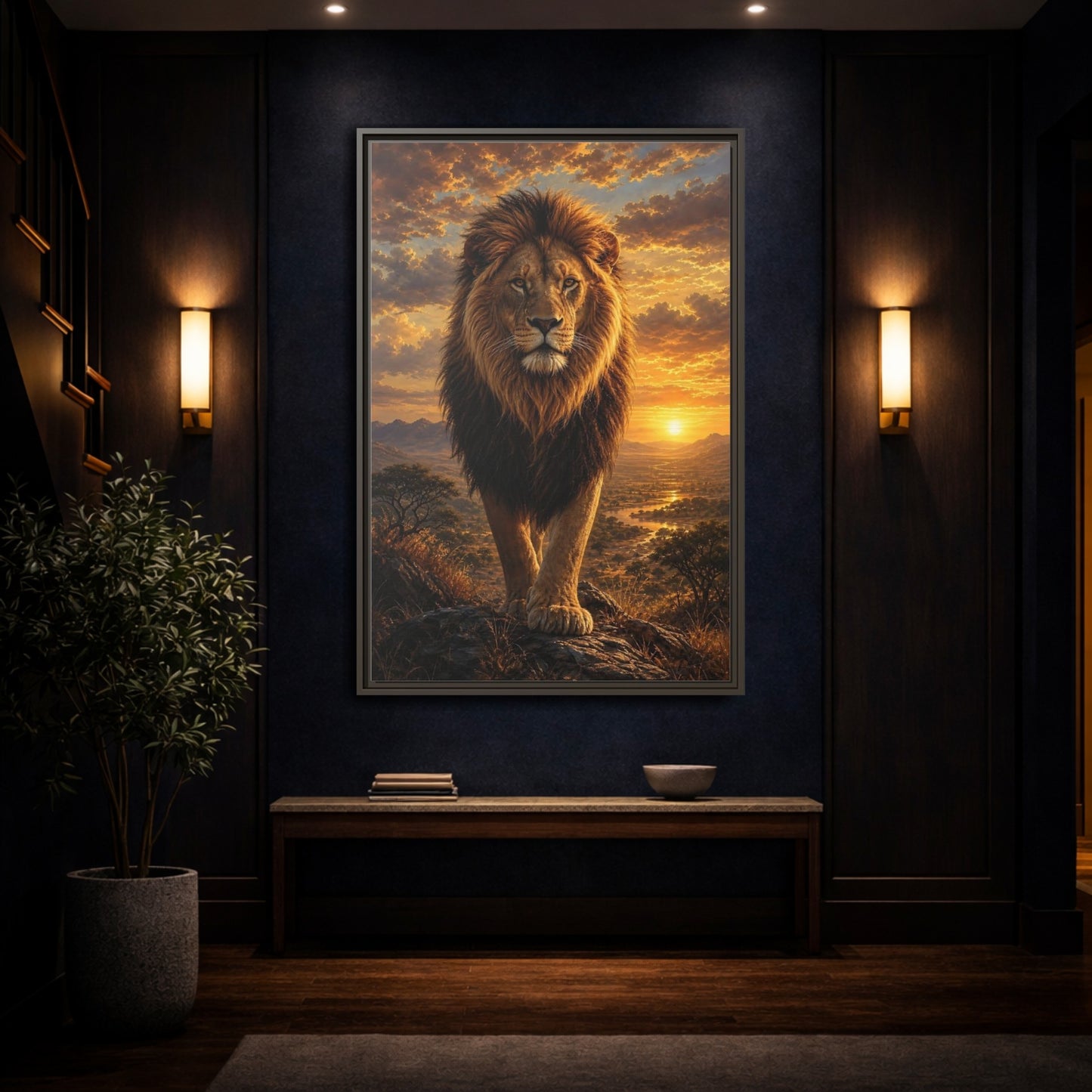 Mockup 4. Animals Lion Golden Lion shown as stretched canvas wall art