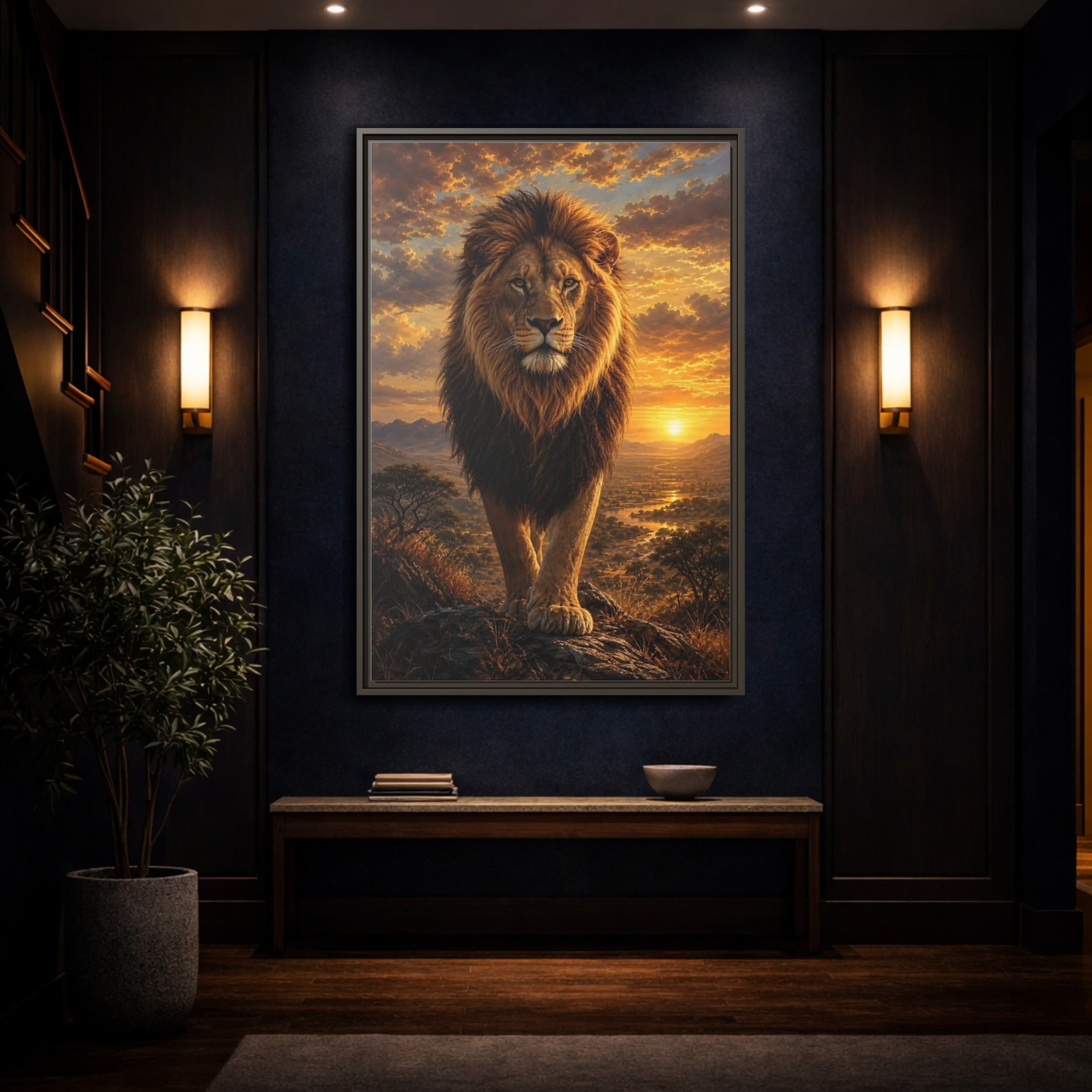 Mockup 4. Animals Lion Golden Lion shown as stretched canvas wall art
