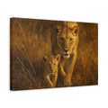 Side Mockup 4. Animals Lioness Cub Lioness Cub Gold shown as stretched canvas wall art