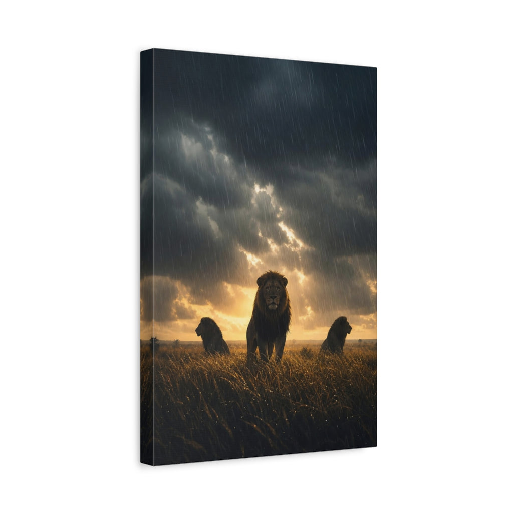 Side Mockup 4. Animals Lions Brown And Black shown as stretched canvas wall art