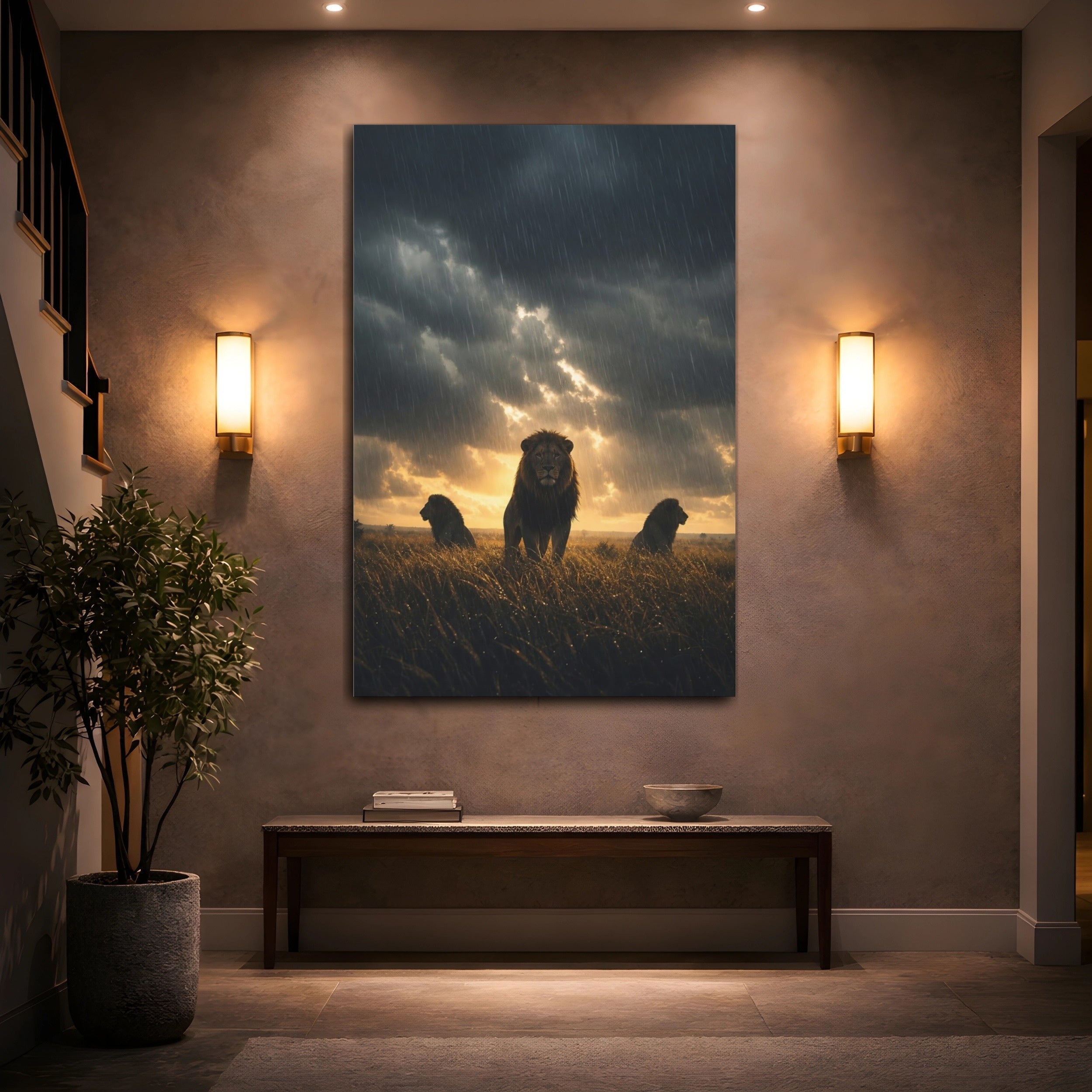 Mockup 2. Animals Lions Brown And Black shown as stretched canvas wall art