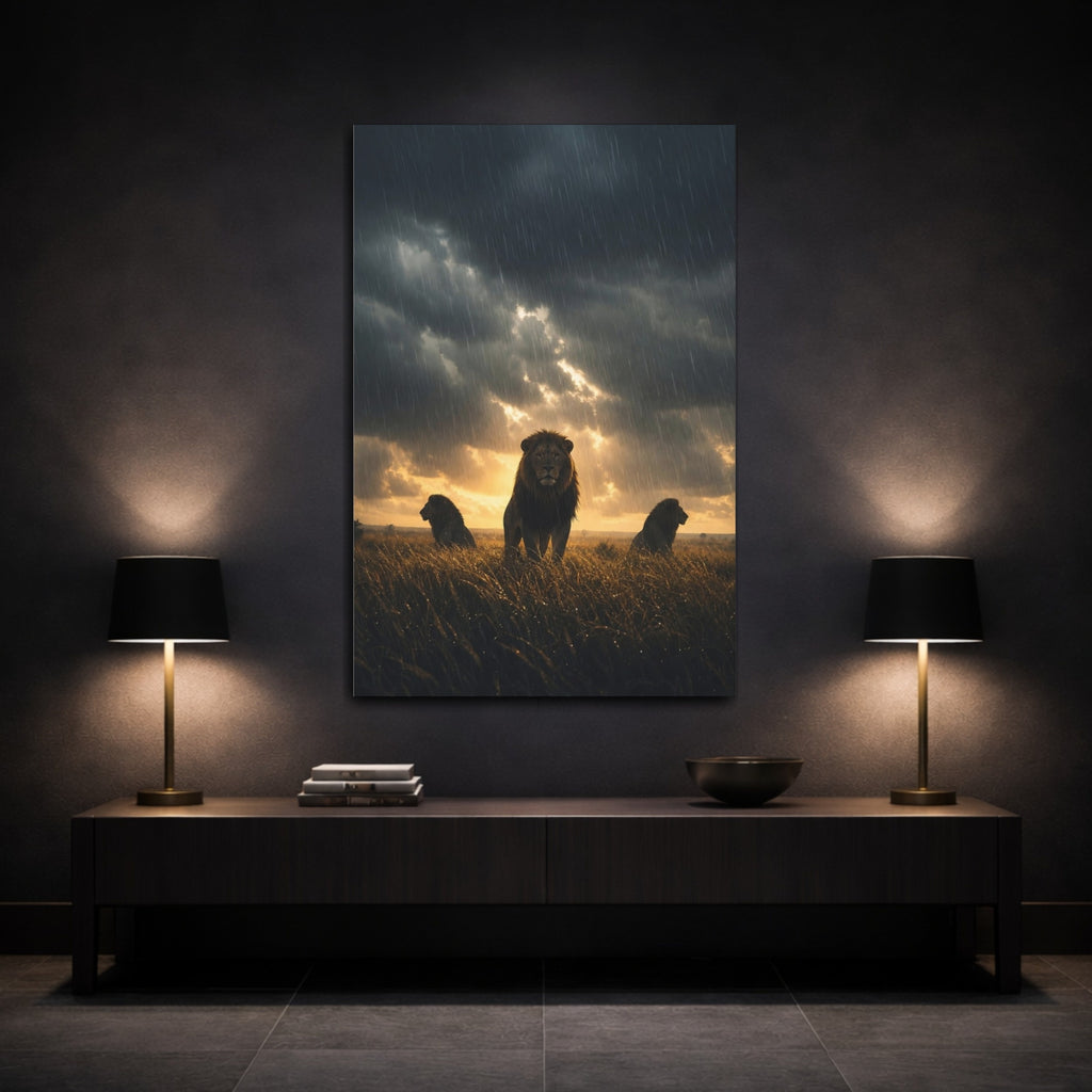 Mockup 3. Animals Lions Brown And Black shown as stretched canvas wall art