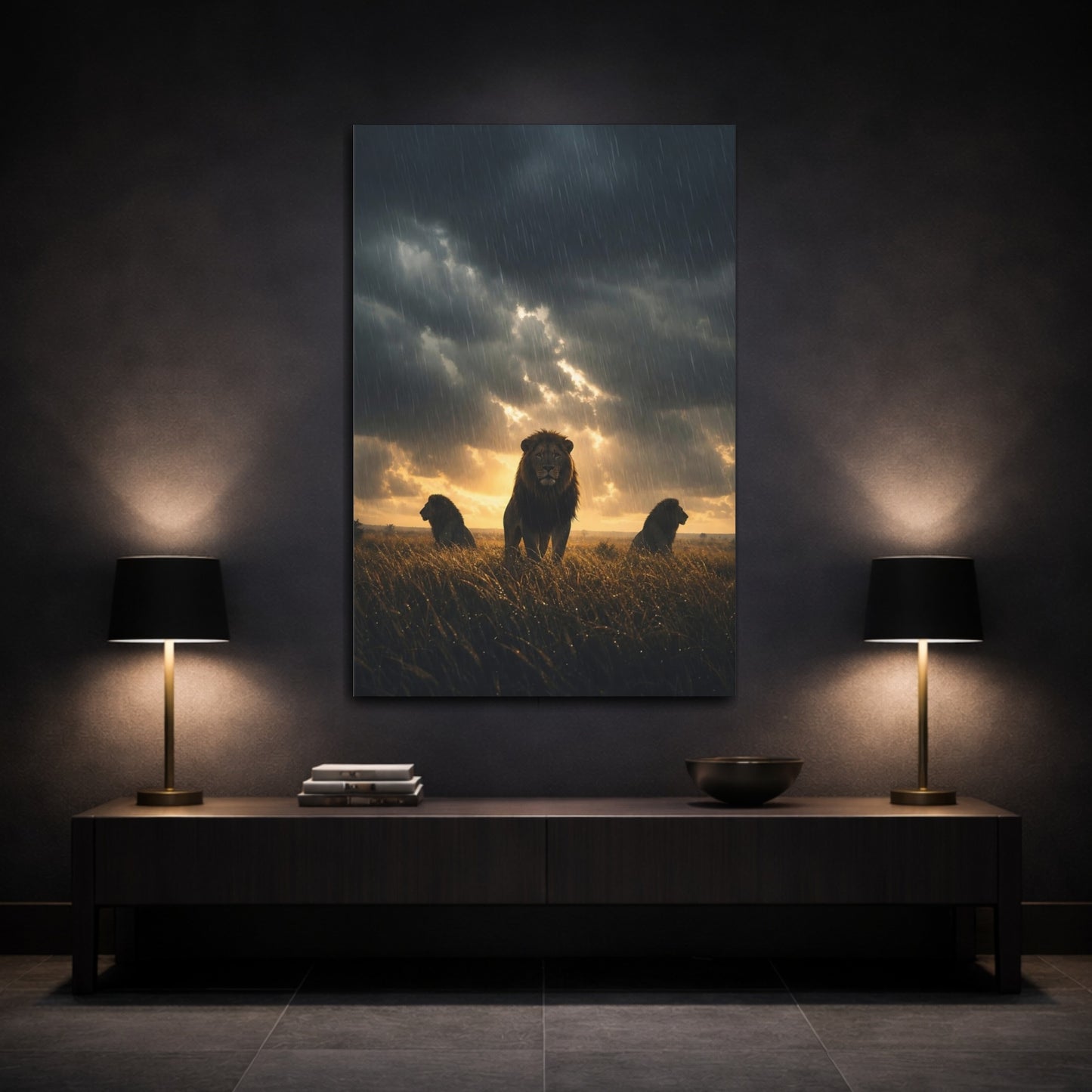 Mockup 3. Animals Lions Brown And Black shown as stretched canvas wall art