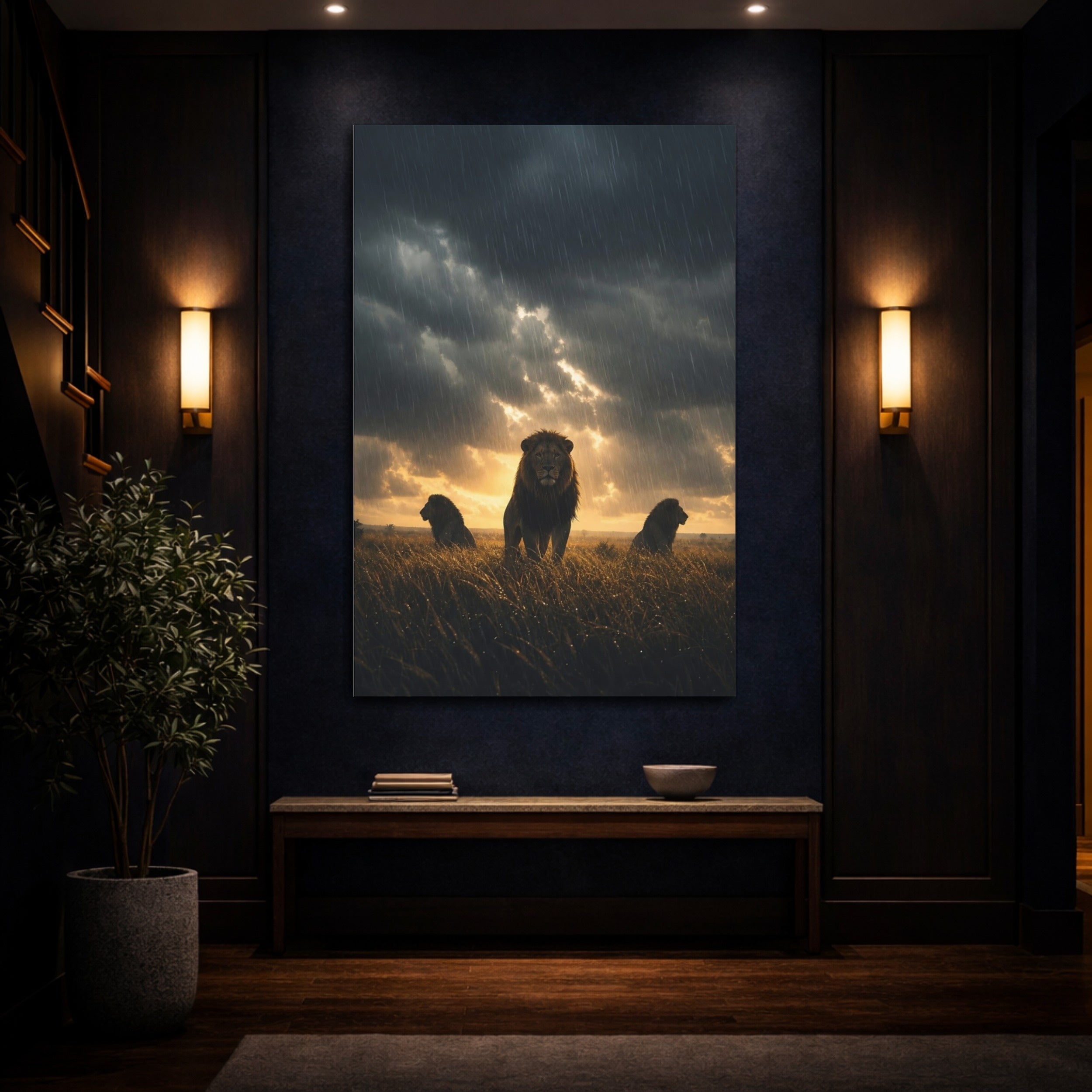Mockup 4. Animals Lions Brown And Black shown as stretched canvas wall art