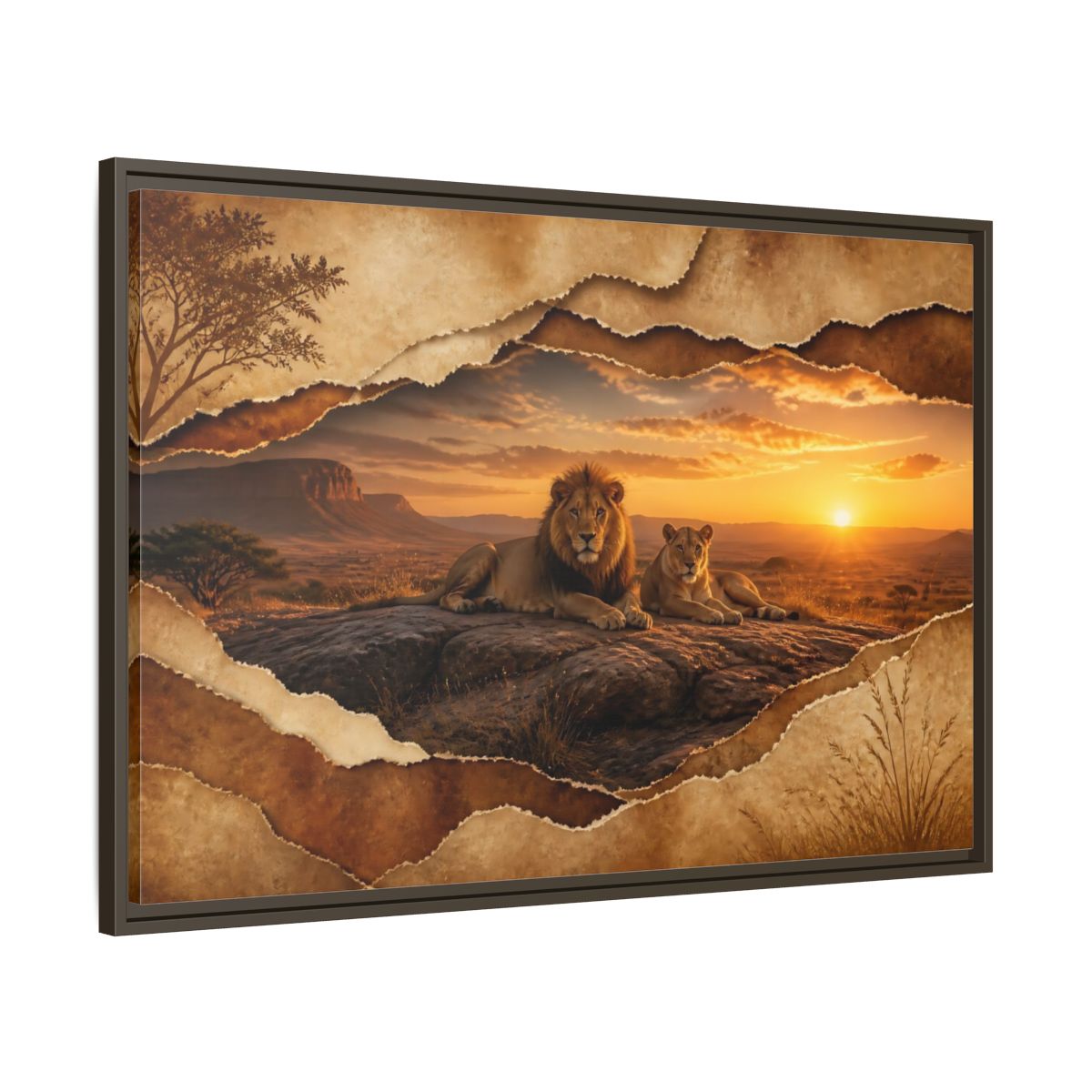 Main Mockup. Animals Lions Lions Sunset shown as stretched canvas wall art