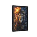 Side Mockup 6. Animals Lions Orange Blue Contrast shown as stretched canvas wall art