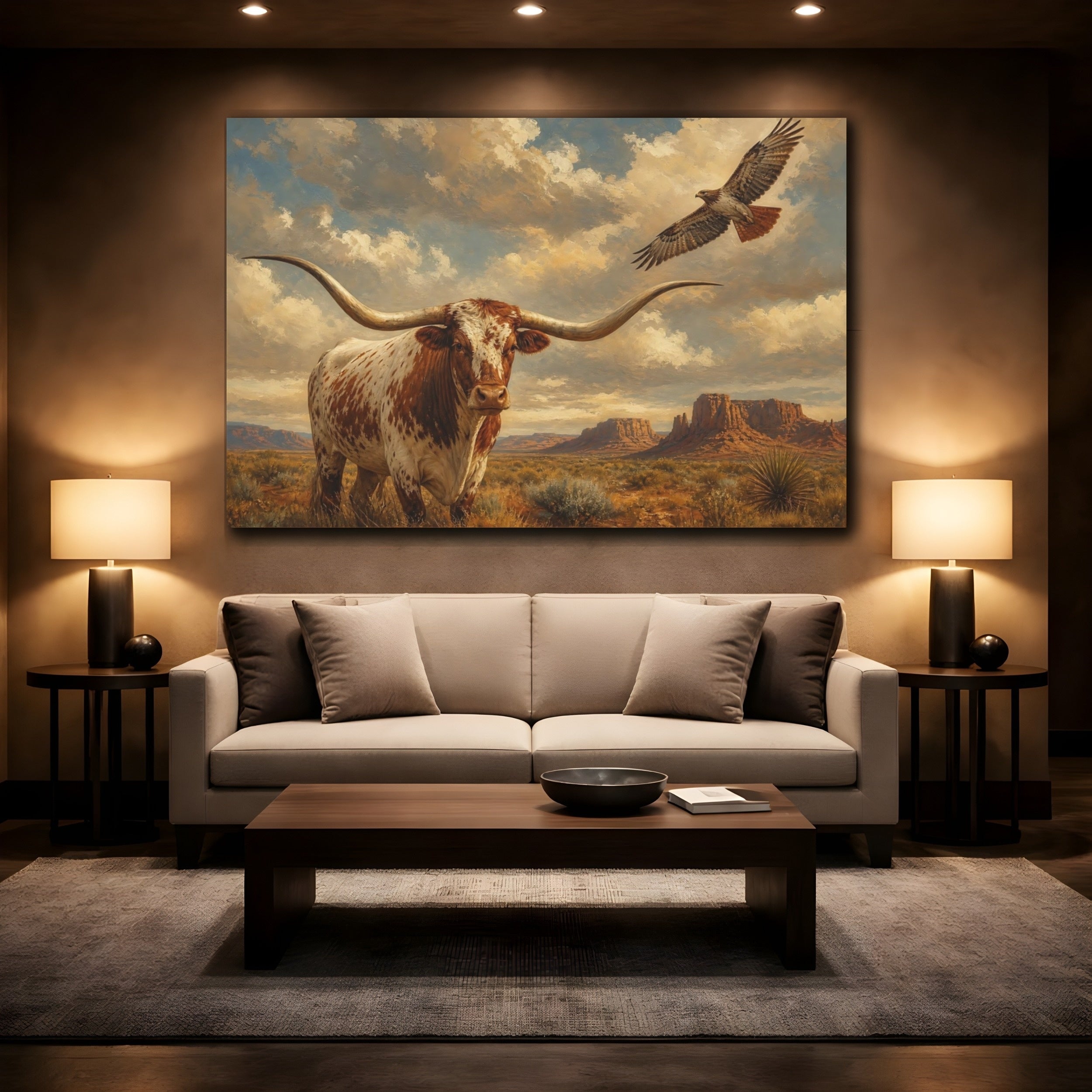 Mockup 2. Animals Longhorn Brown Longhorn shown as stretched canvas wall art